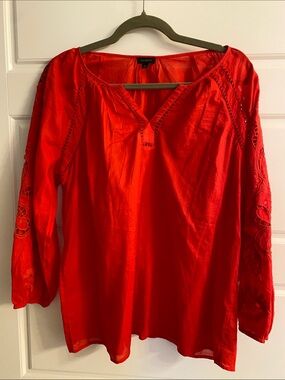 Talbots Bright Red Broderie Blouse